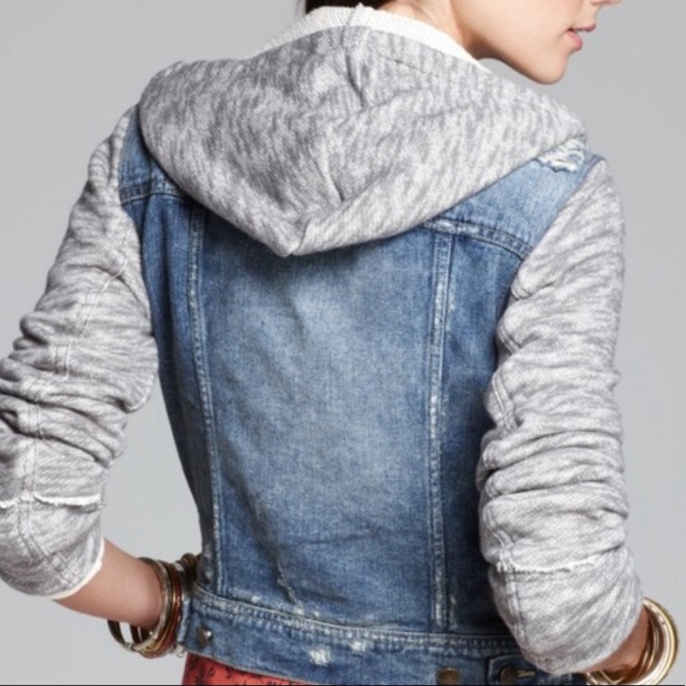Free people denim jacket with hoodie